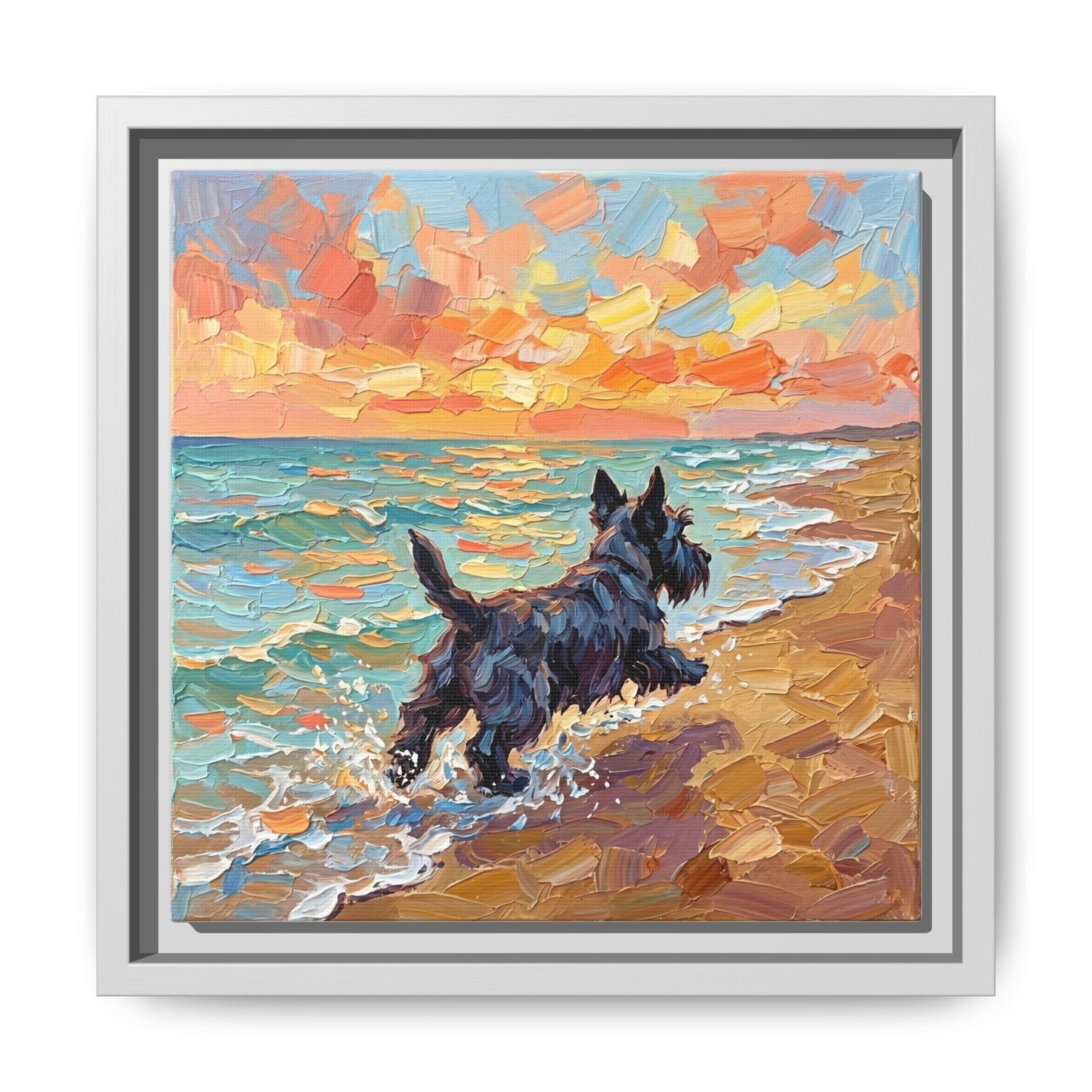 "Beach Day - Scottie" Framed Canvas Wall Art