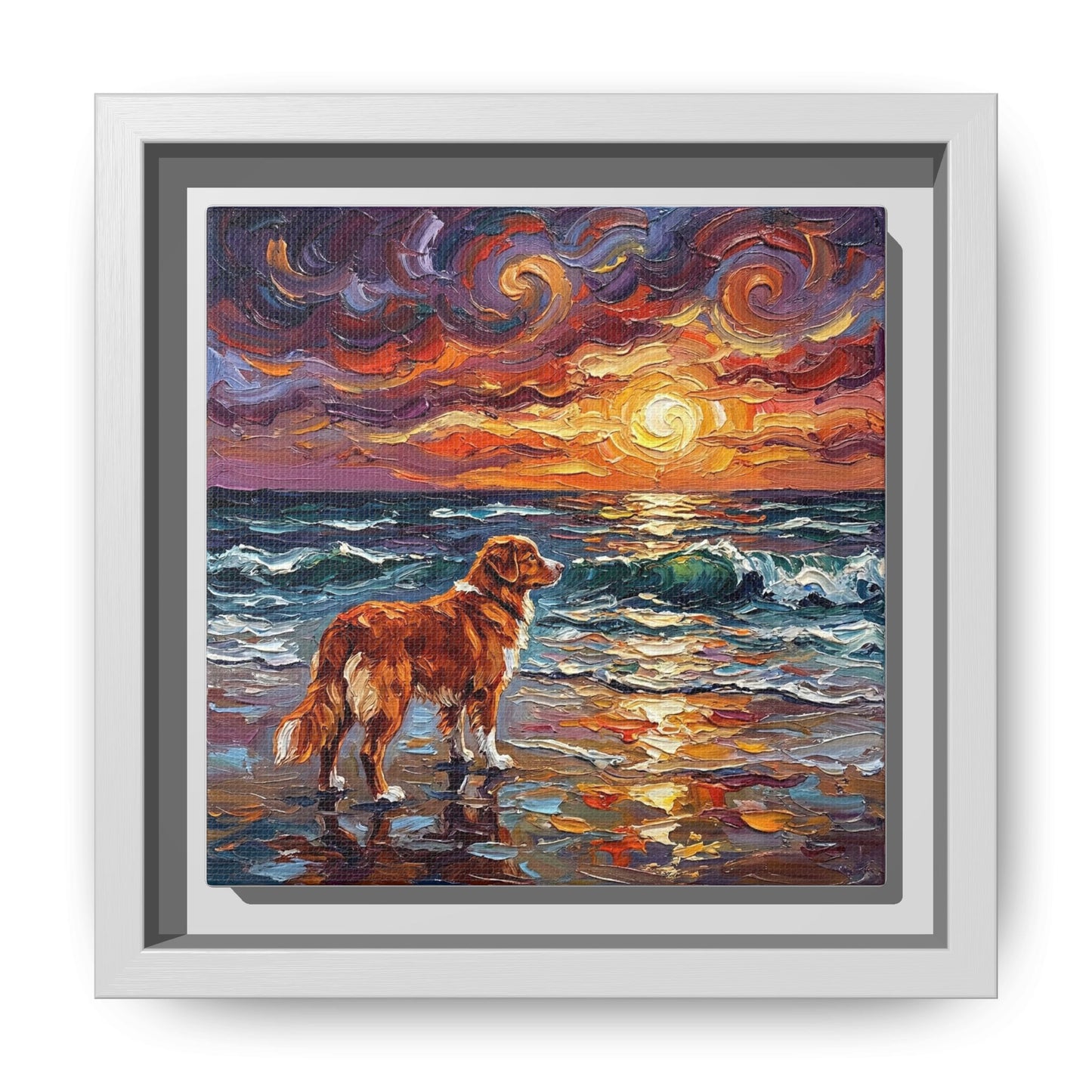 "Beach Sunset - Nova Scotia Duck Tolling Retriever" Framed Canvas Wall Art