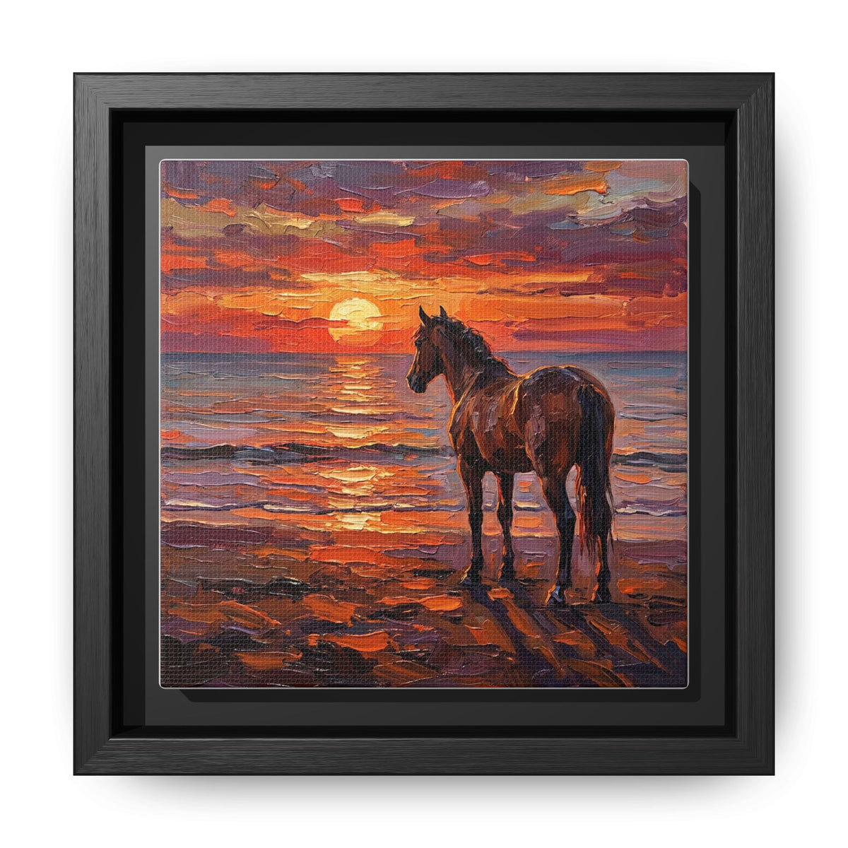 "Beach Sunset - Chocolate Mare" Framed Canvas Wall Art