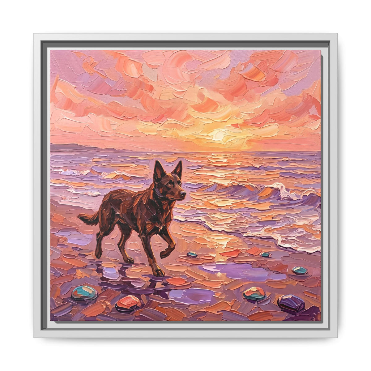 "Beach Day - Kelpie" Framed Canvas Wall Art