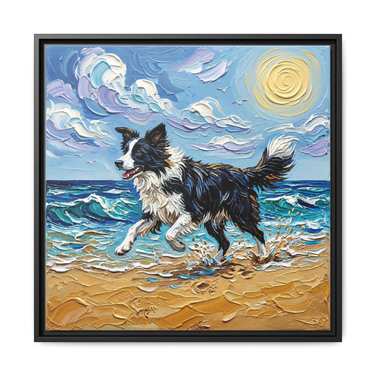 "Beach Day - Border Collie 2" Framed Canvas Wall Art