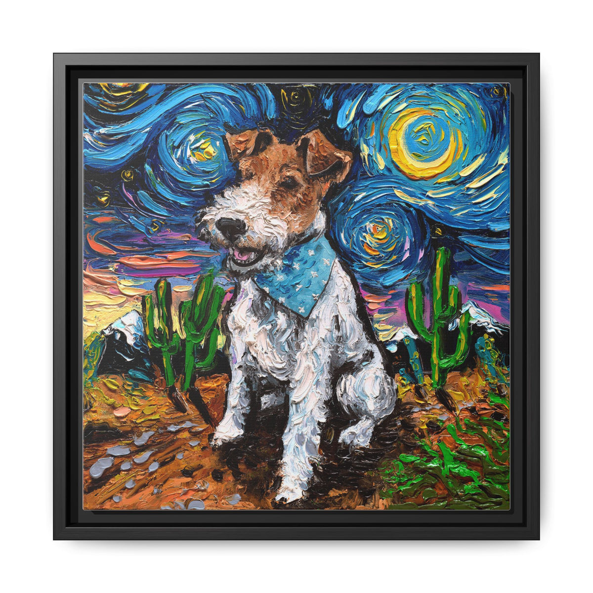 "Wire Fox Terrier Night" Framed Canvas Wall Art