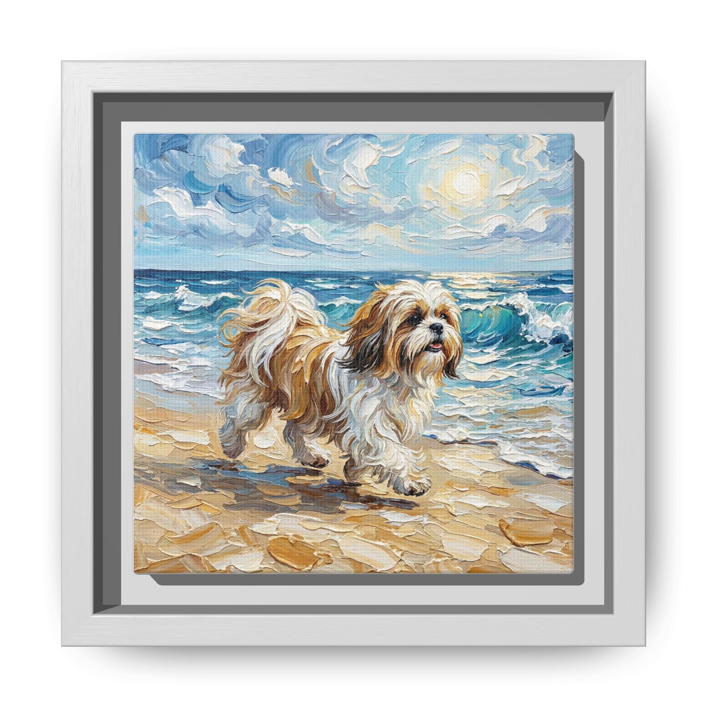 "Beach Day - Shih Tzu" Framed Canvas Wall Art