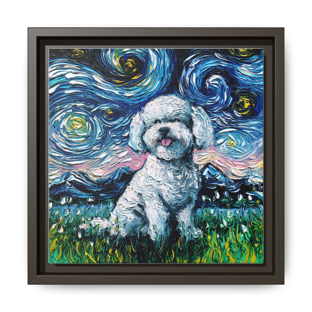 "Bichon Night" Framed Canvas Wall Art