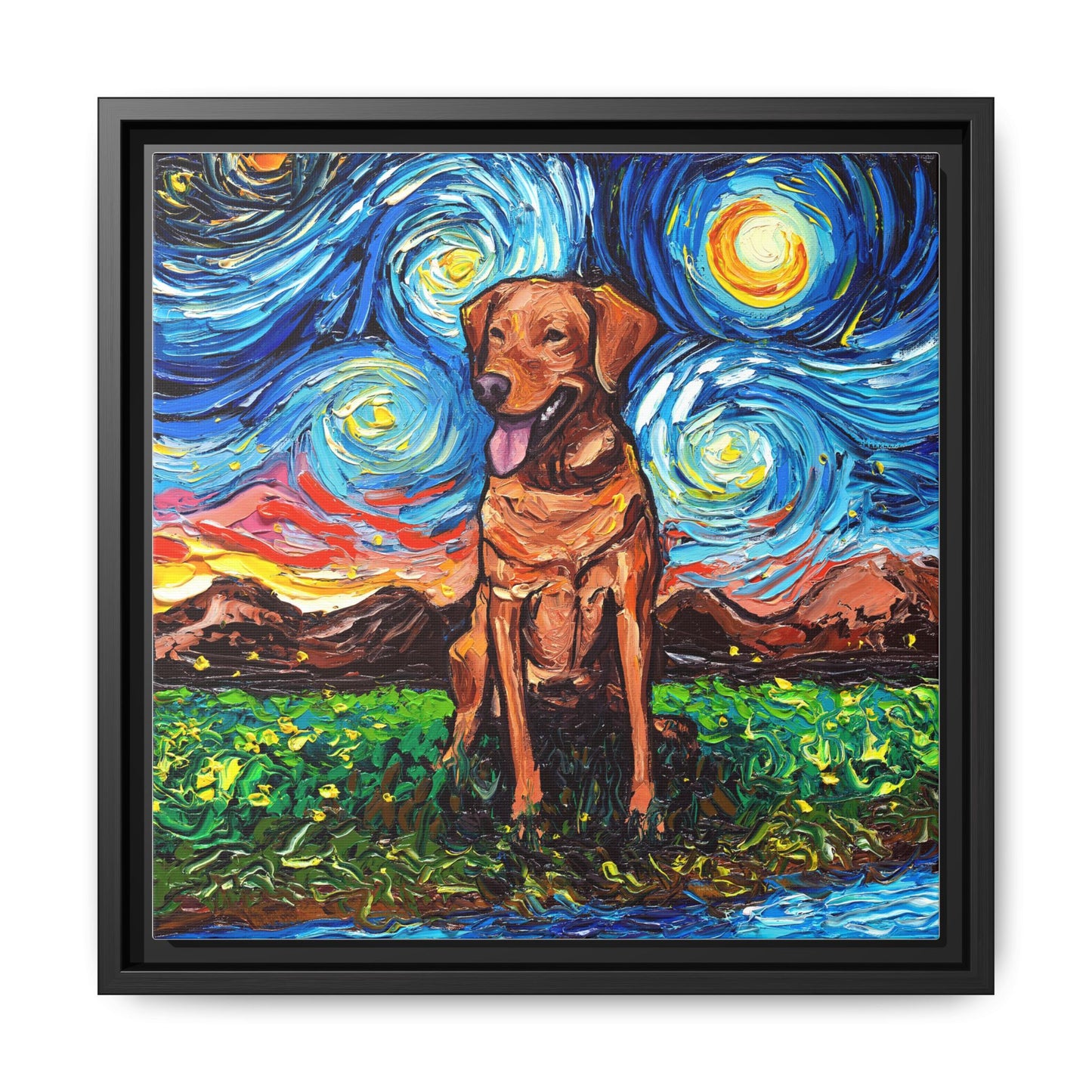 "Fox Red Labrador Night" Framed Canvas Wall Art
