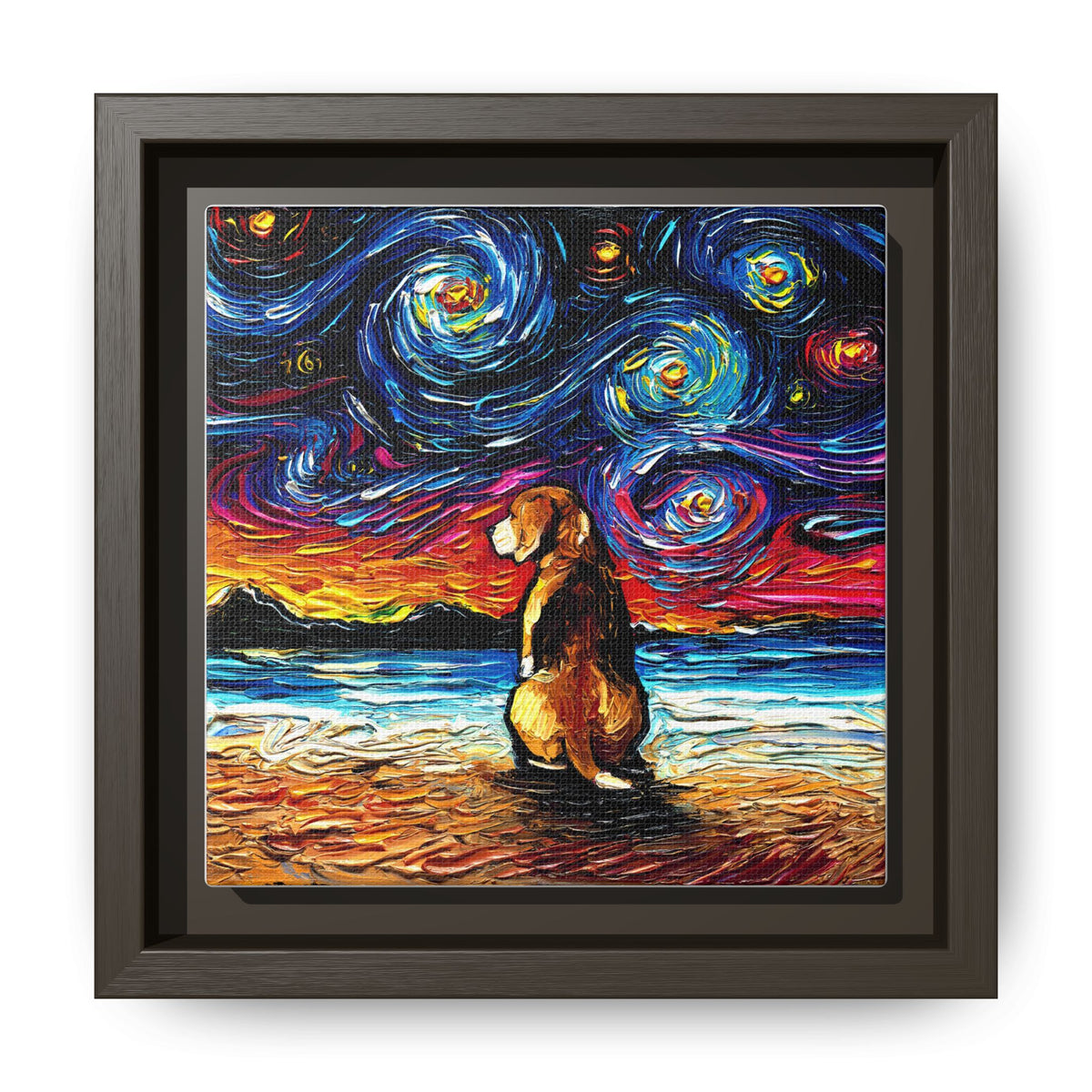 "Beagle Night 2" Framed Canvas Wall Art