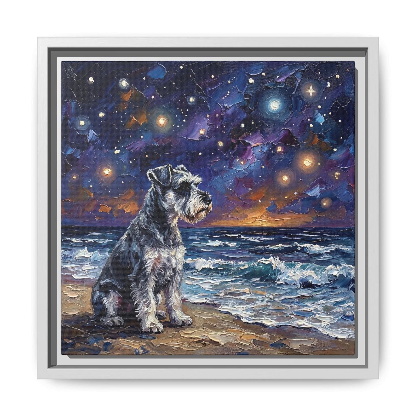 "Beach Nights - Schnauzer" Framed Canvas Wall Art