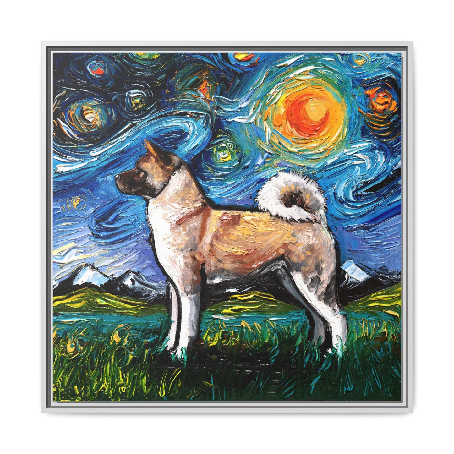 "Akita Inu Night" Framed Canvas Wall Art