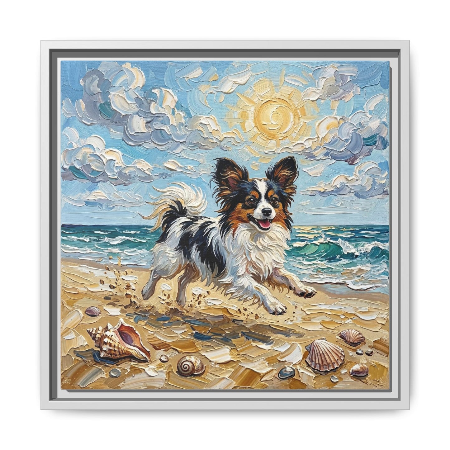 "Beach Day - Papillon" Framed Canvas Wall Art