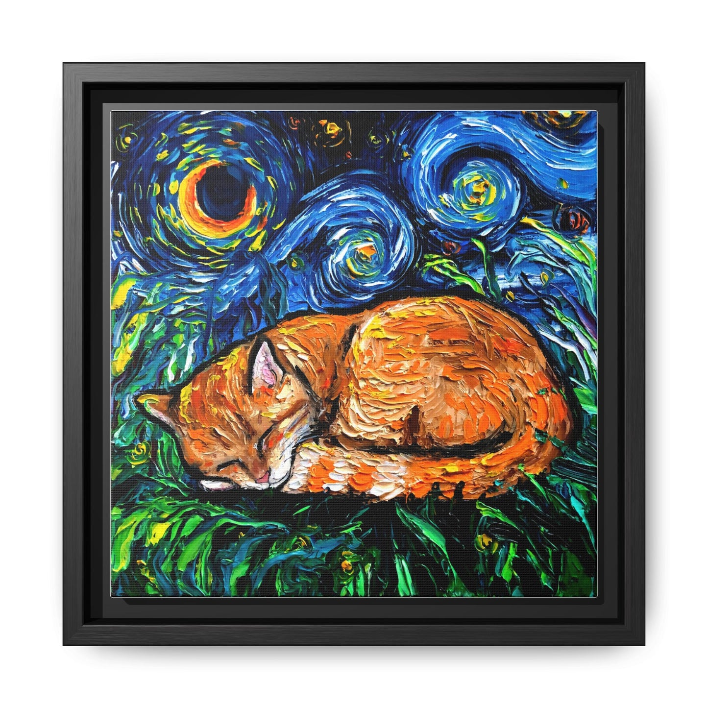 "Orange Tabby Night" Framed Canvas Wall Art