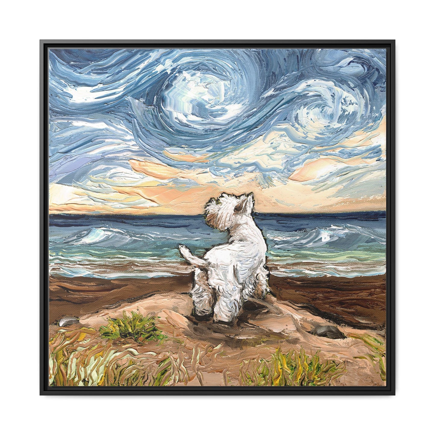 "Beach Day - Westie" Framed Canvas Wall Art