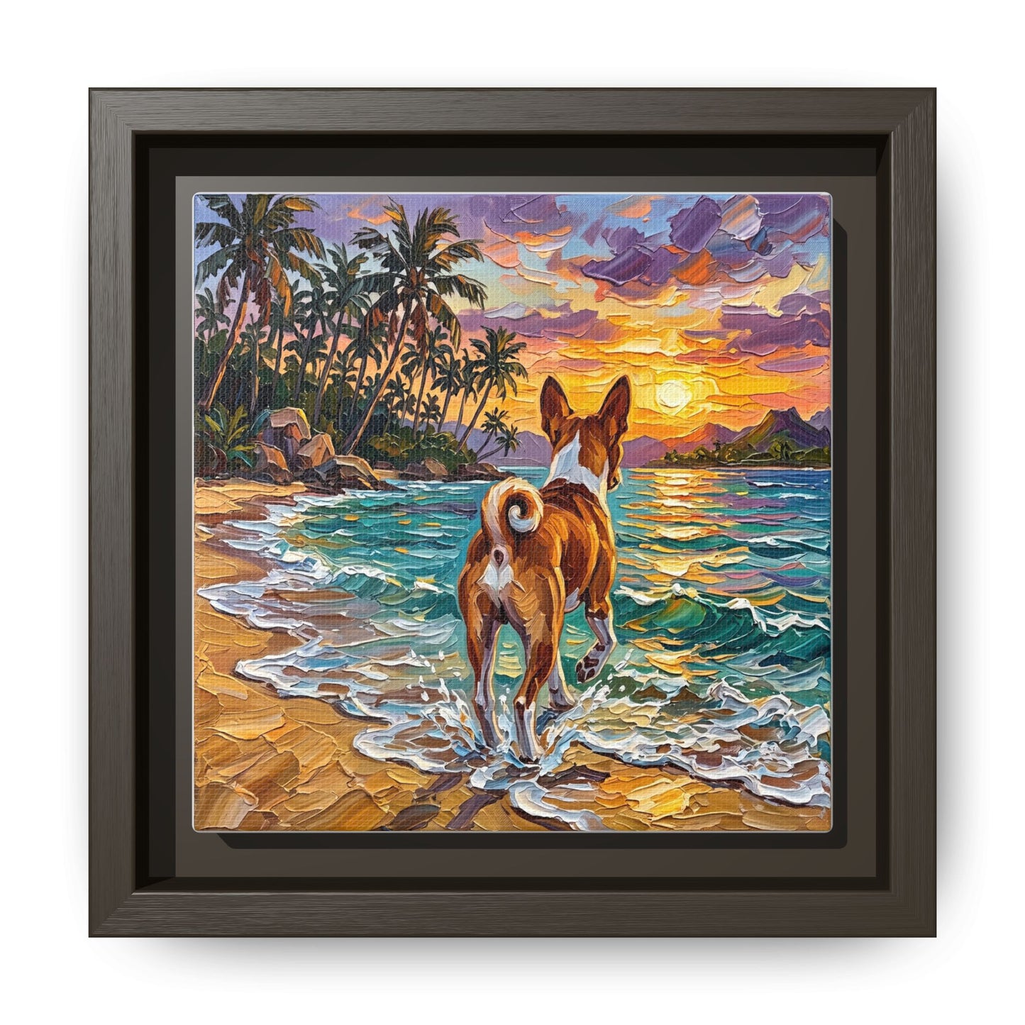 "Beach Day - Basenji" Framed Canvas Wall Art