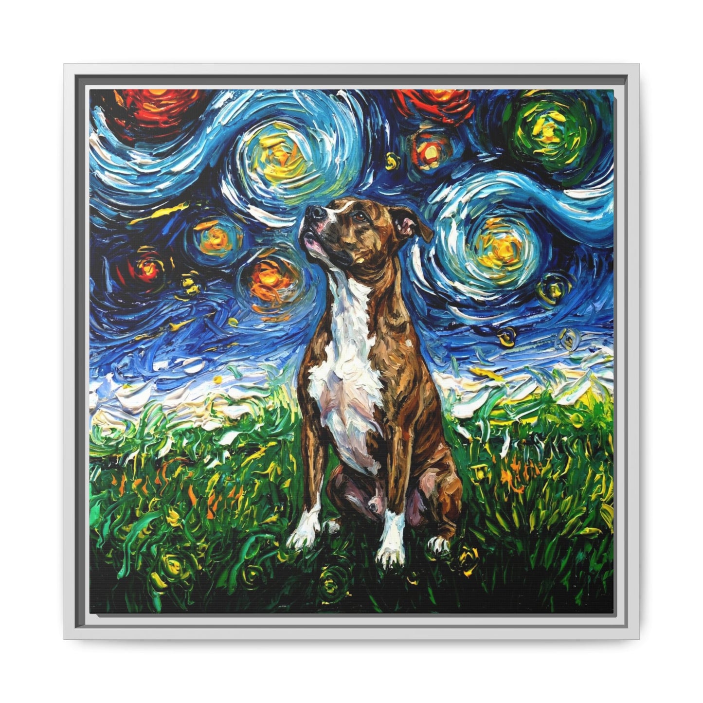 "Brindle Staffordshire Night" Framed Canvas Wall Art