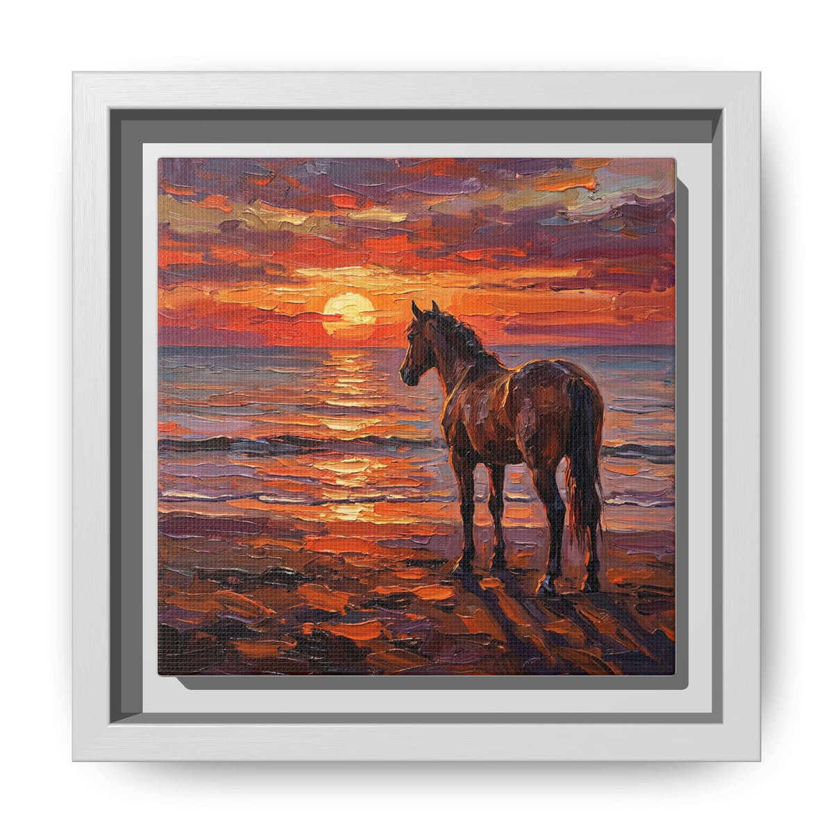 "Beach Sunset - Chocolate Mare" Framed Canvas Wall Art