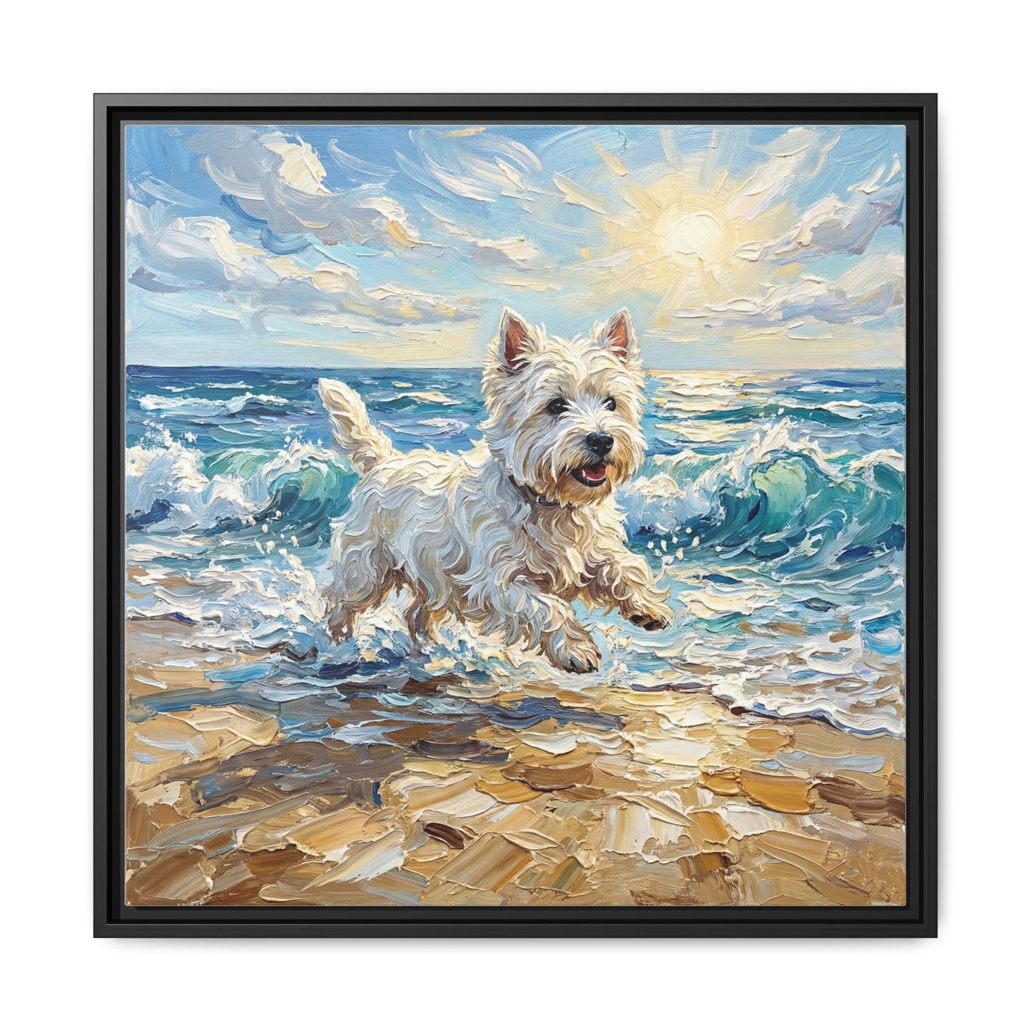 "Frolicking Westie" Framed Canvas Wall Art