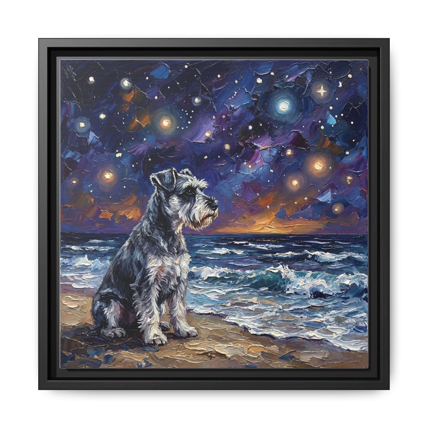 "Beach Nights - Schnauzer" Framed Canvas Wall Art