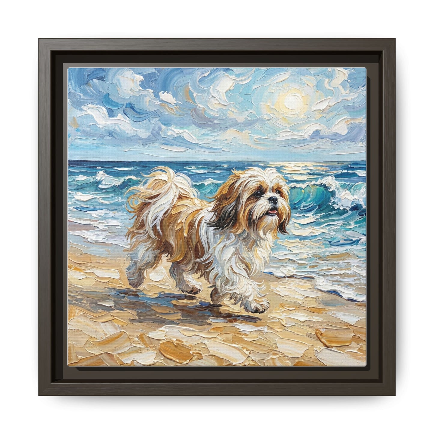 "Beach Day - Shih Tzu" Framed Canvas Wall Art