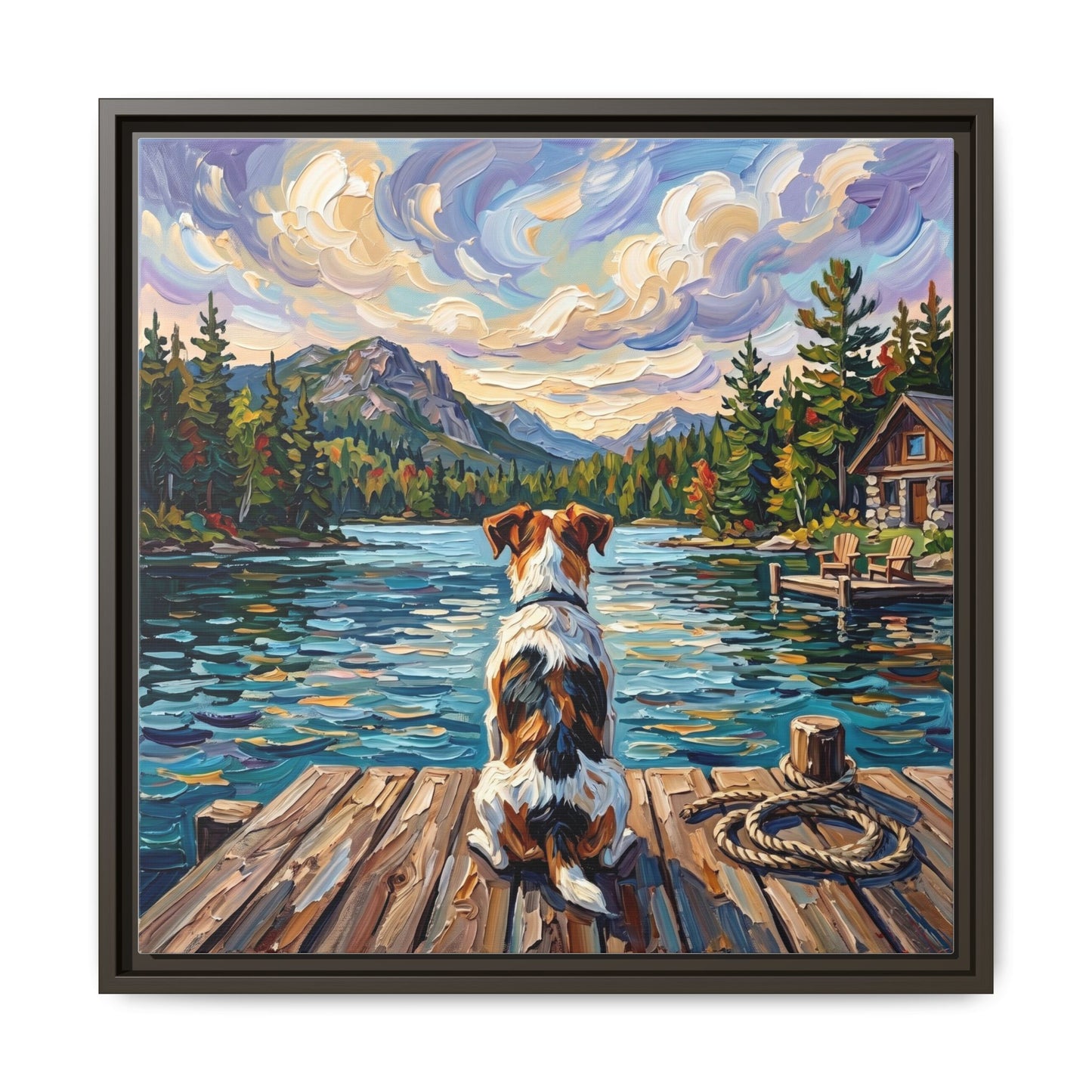 "On The Dock - Jack Russell Terrier" Framed Canvas Wall Art