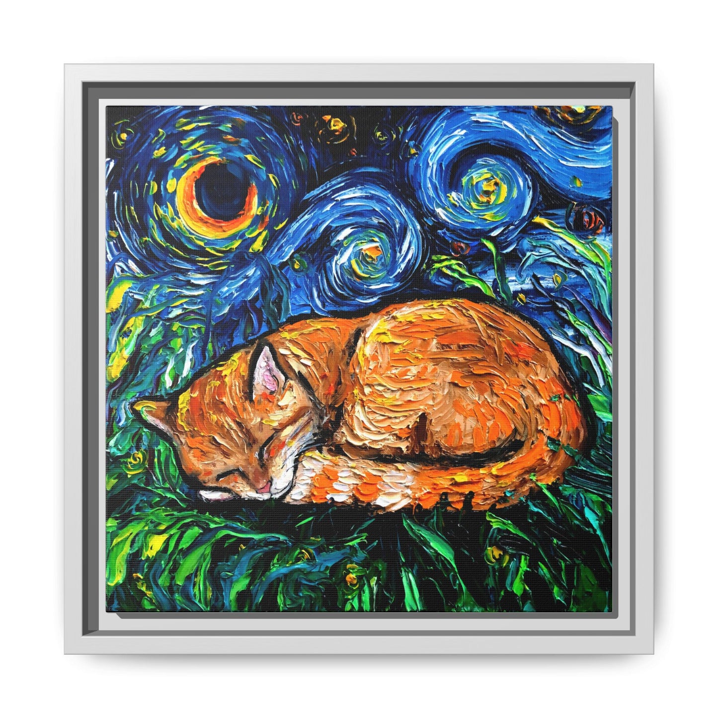 "Orange Tabby Night" Framed Canvas Wall Art