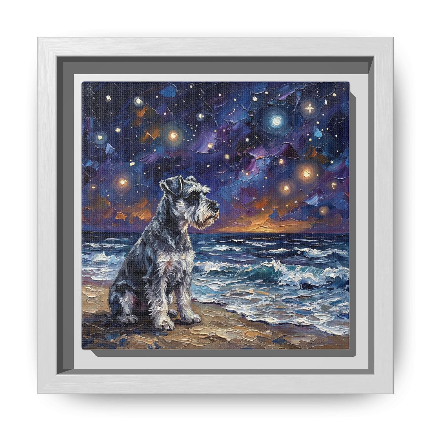 "Beach Nights - Schnauzer" Framed Canvas Wall Art
