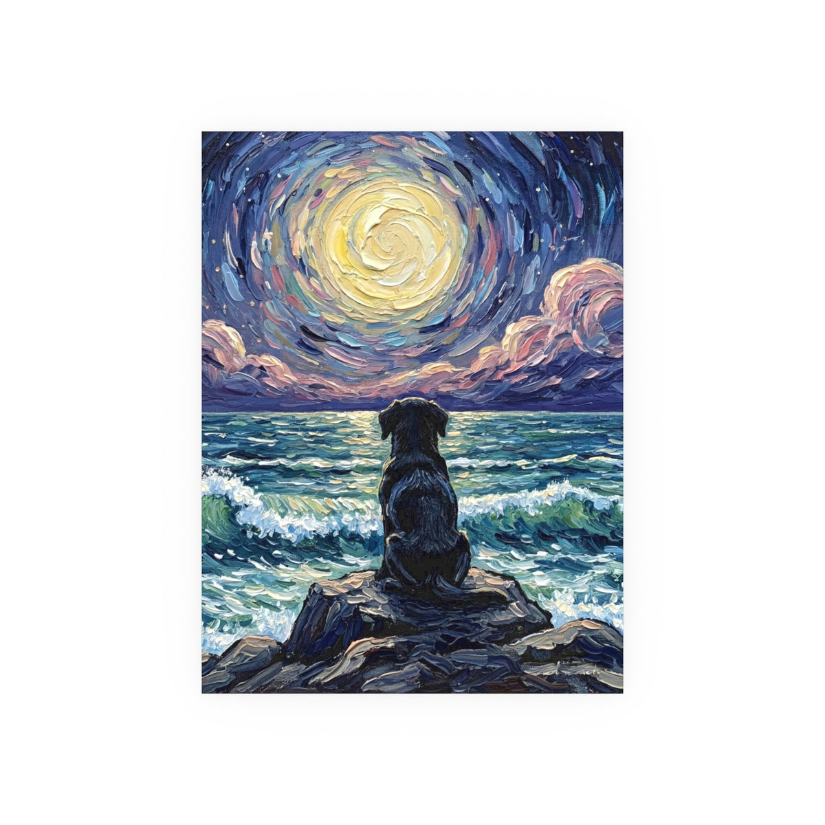 "Beach Night - Black Labrador Puppy" Wall Art Paper Print