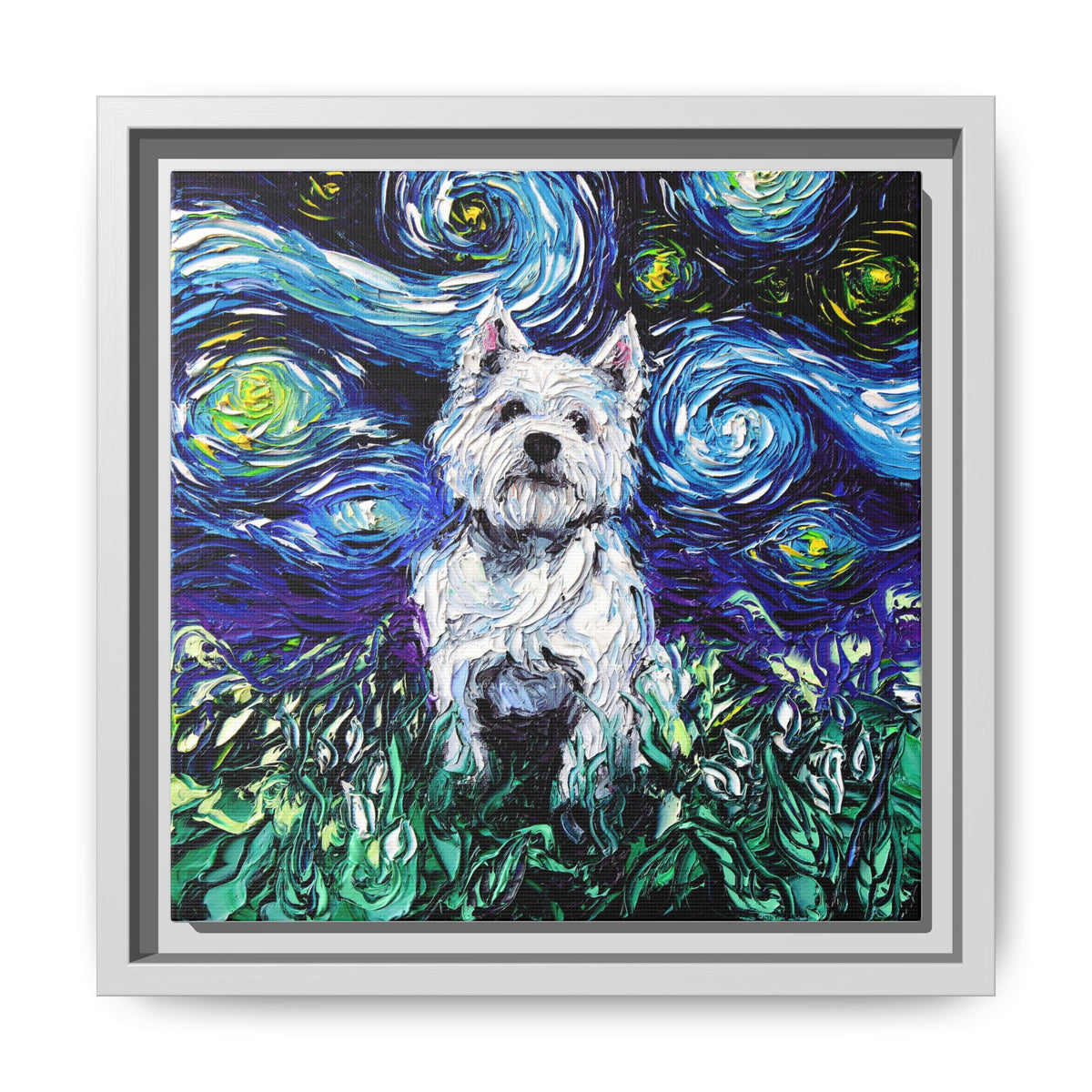 "Westie Night" Framed Canvas Wall Art