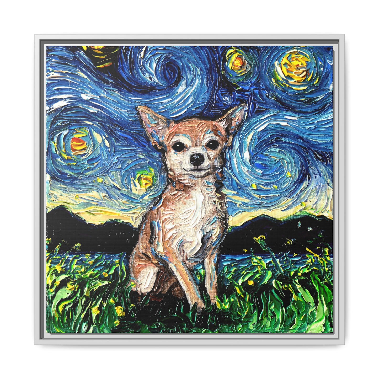 "Chihuahua Night" Framed Canvas Wall Art