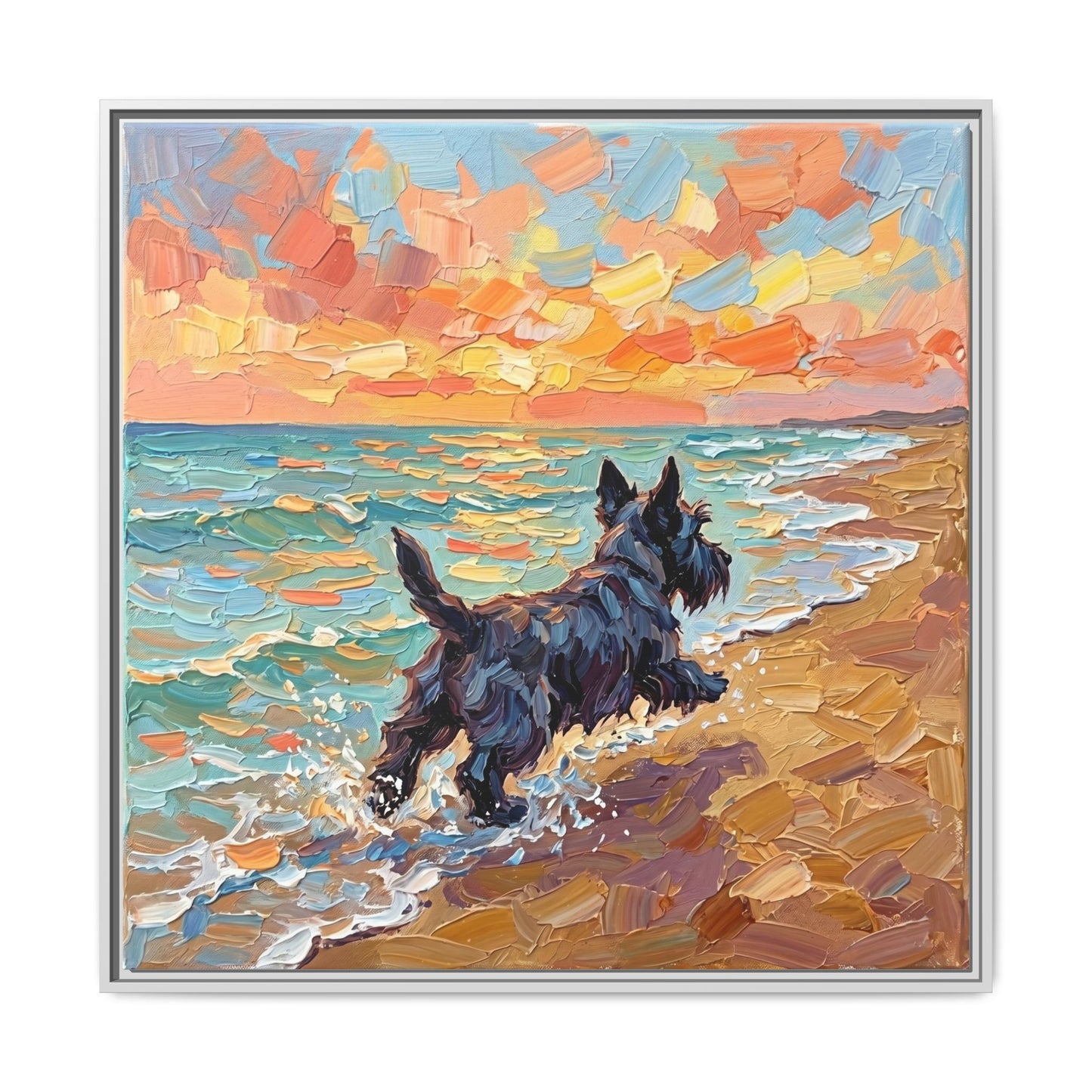 "Beach Day - Scottie" Framed Canvas Wall Art
