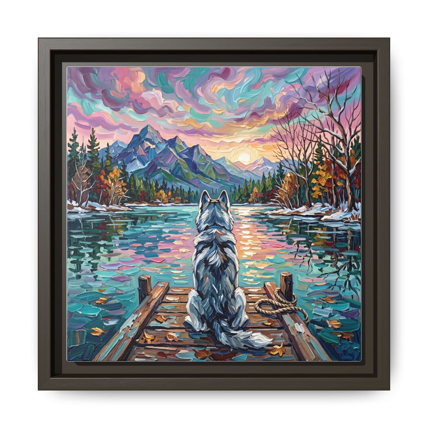 "On The Dock - Husky" Framed Canvas Wall Art