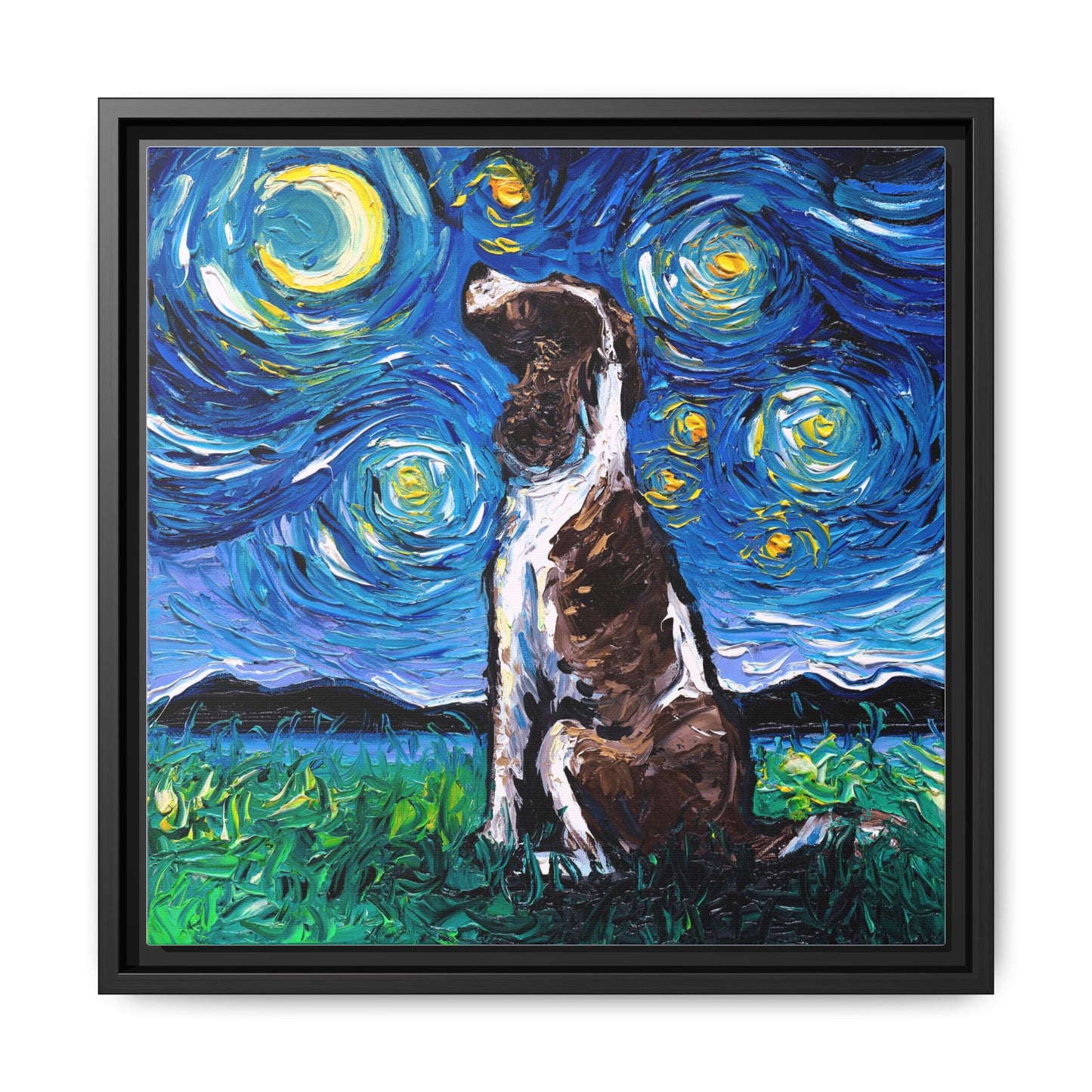 "English Springer Spaniel Night" Framed Canvas Wall Art