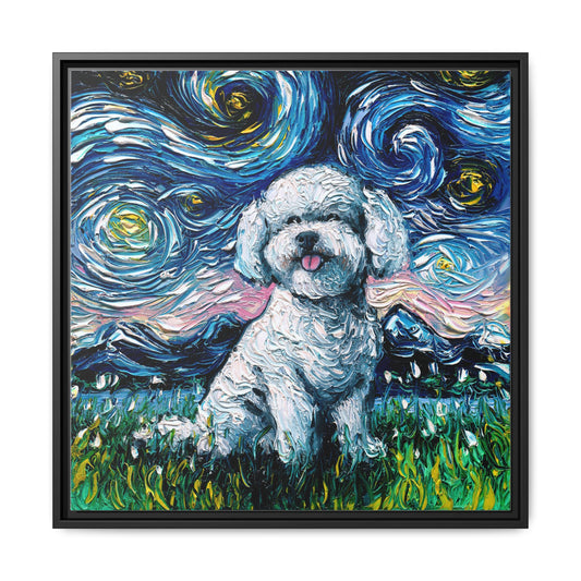 "Bichon Night" Framed Canvas Wall Art