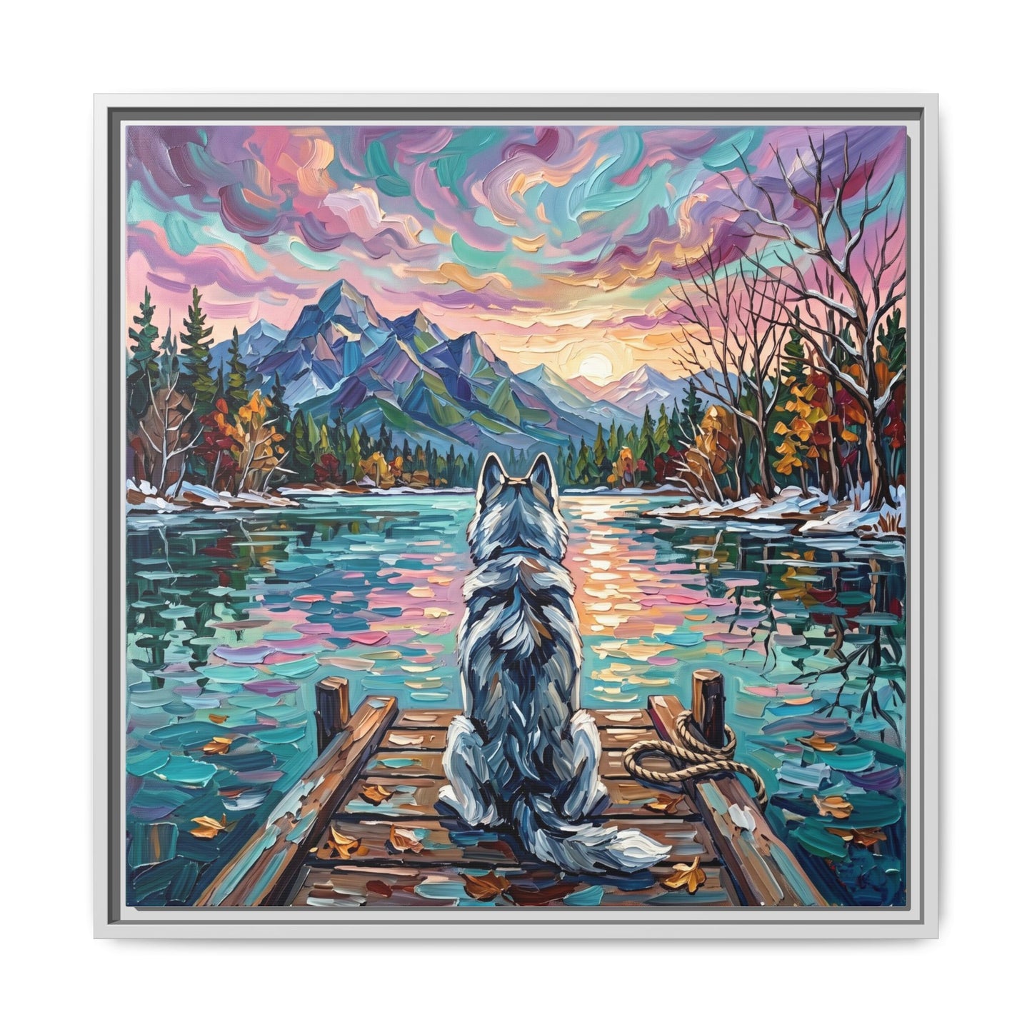 "On The Dock - Husky" Framed Canvas Wall Art
