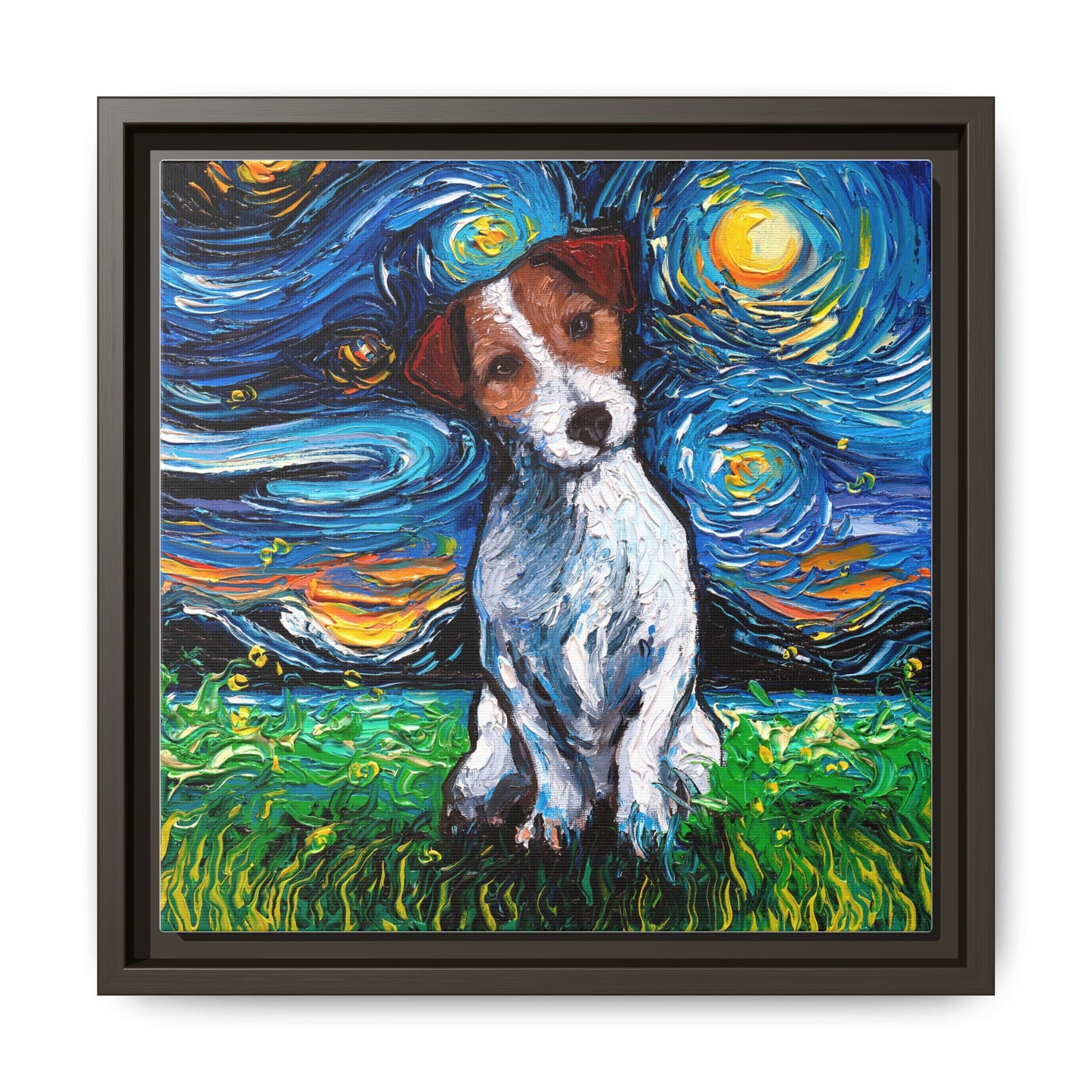 "Jack Russell Night" Framed Canvas Wall Art