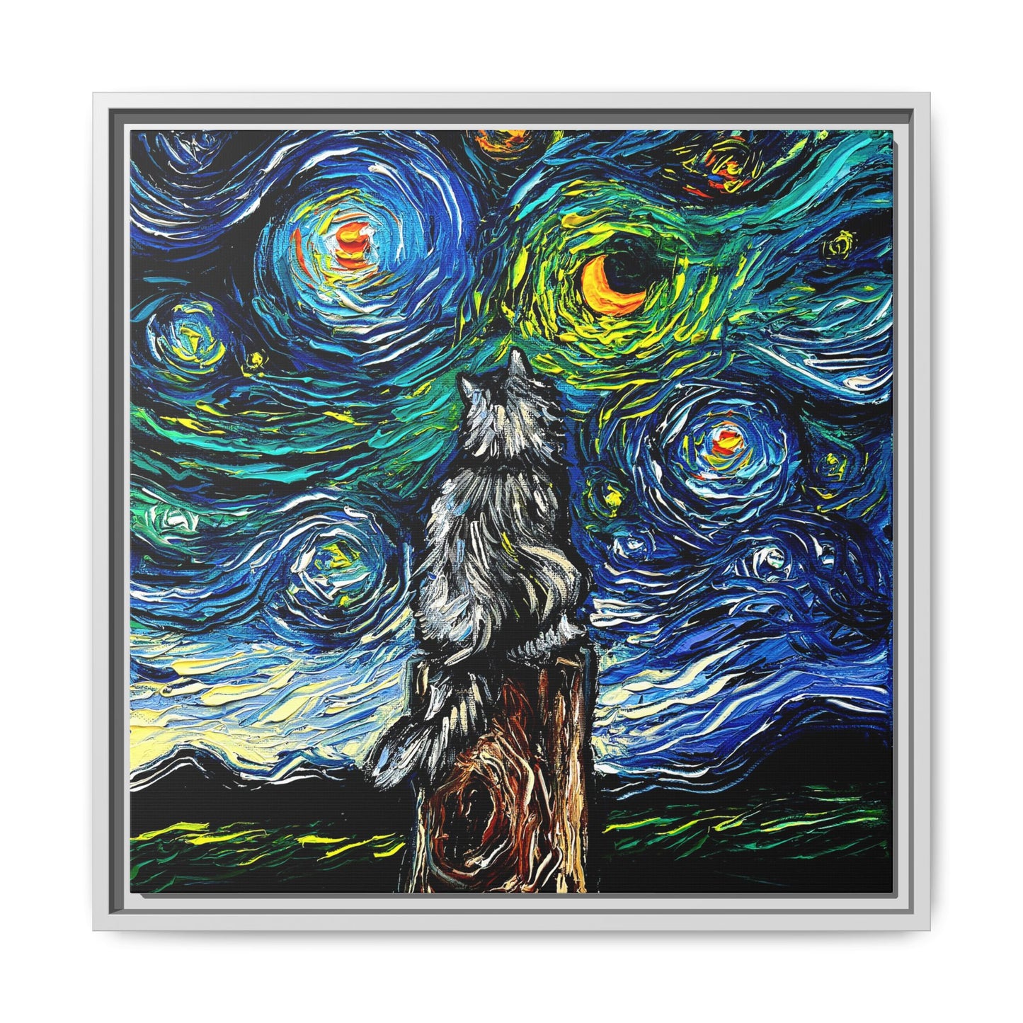 "Norwegian Forest Cat Night" Framed Canvas Wall Art