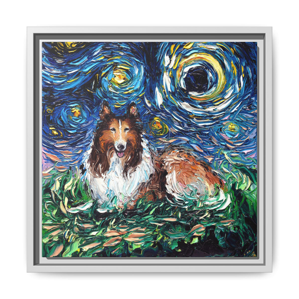 "Collie Night" Framed Canvas Wall Art