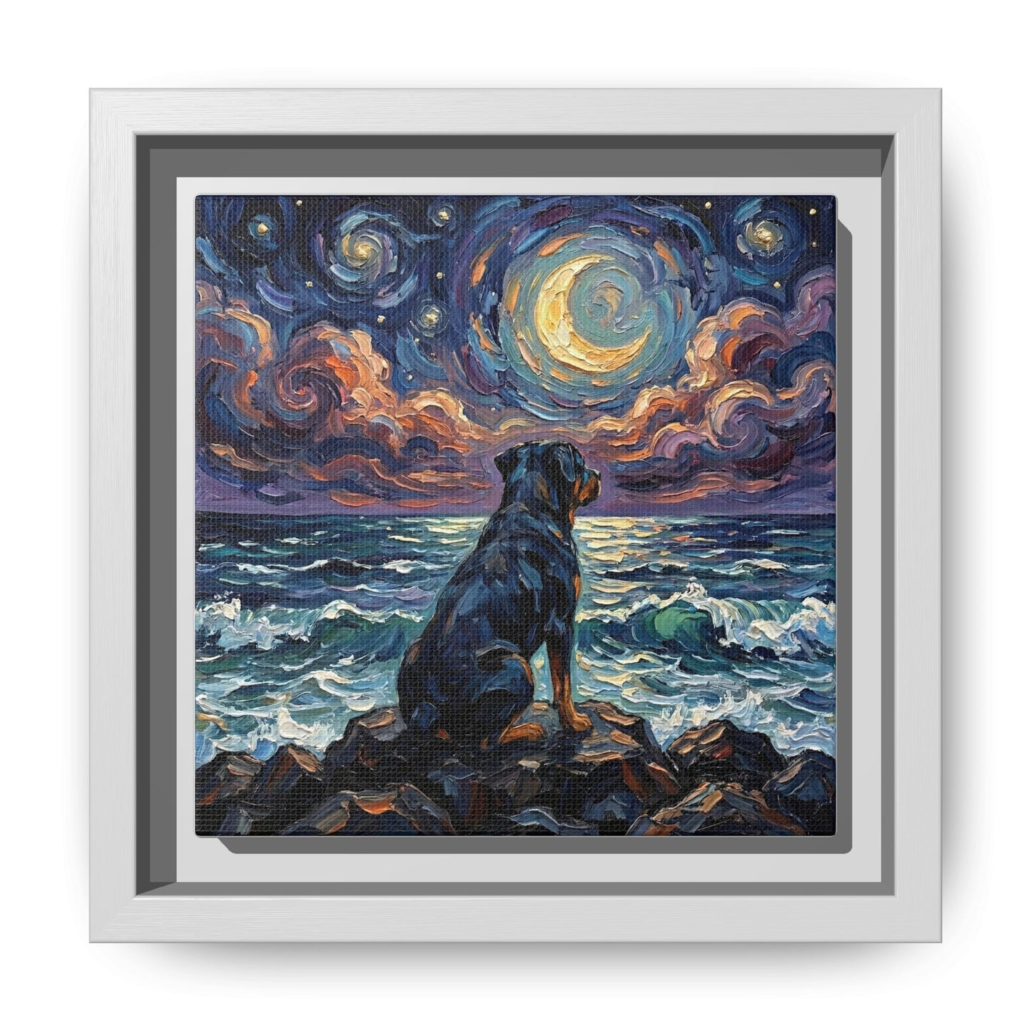 "Beach Nights - Rottweiler" Framed Canvas Wall Art