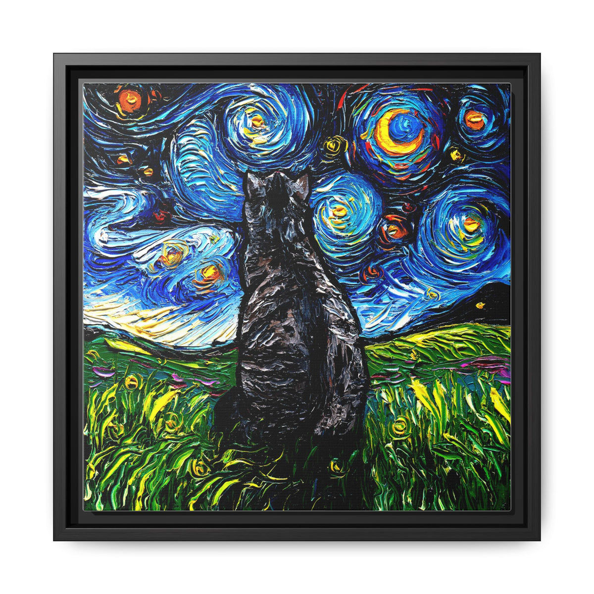 "Gray Tabby Night" Framed Canvas Wall Art