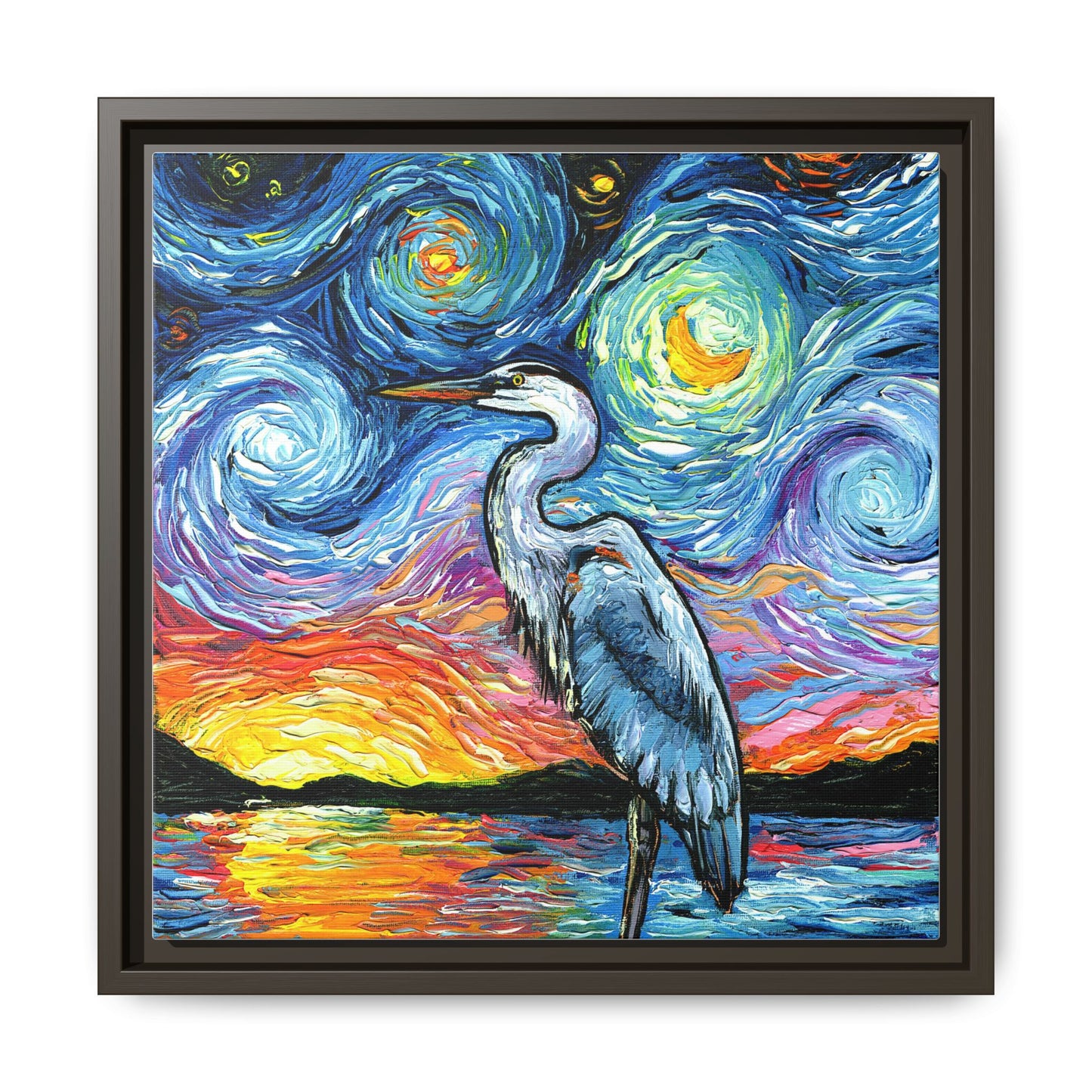 "Blue Heron" Framed Canvas Wall Art