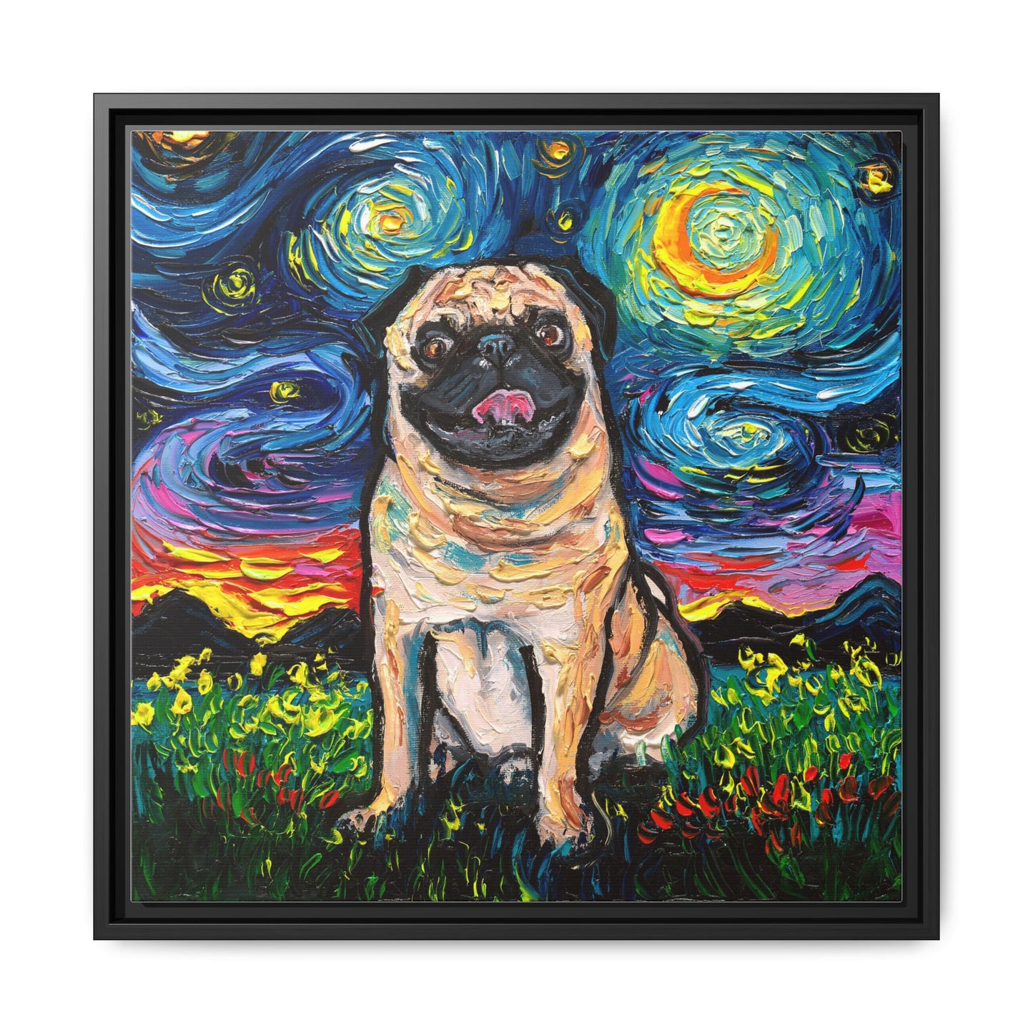 "Fawn Pug Night" Framed Canvas Wall Art