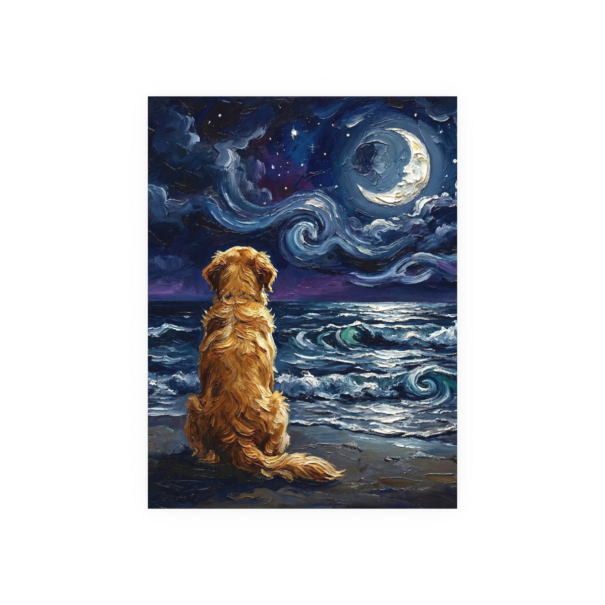 "Beach Night - Golden Retriever" Wall Art Paper Print