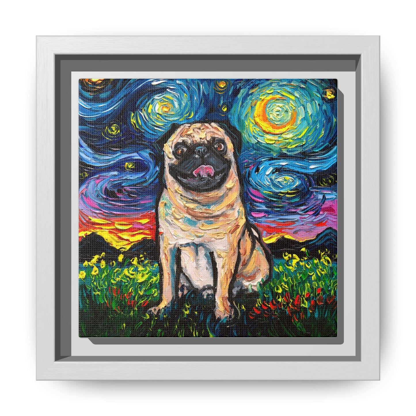 "Fawn Pug Night" Framed Canvas Wall Art