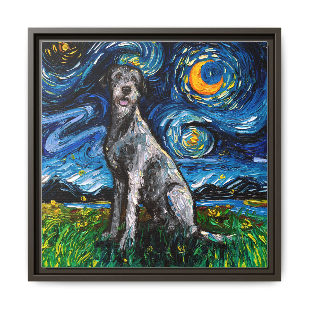 "Irish Wolfhound Night" Framed Canvas Wall Art
