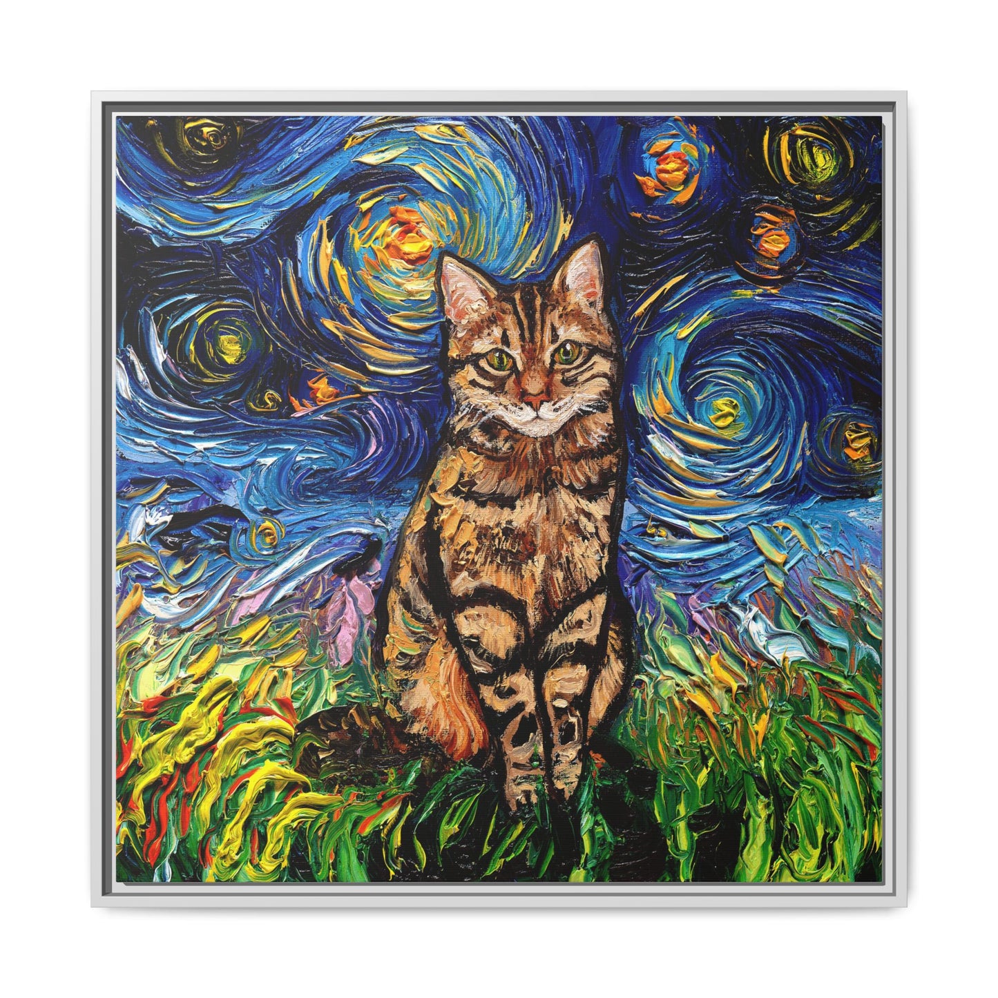 "BrownTabby Night" Framed Canvas Wall Art