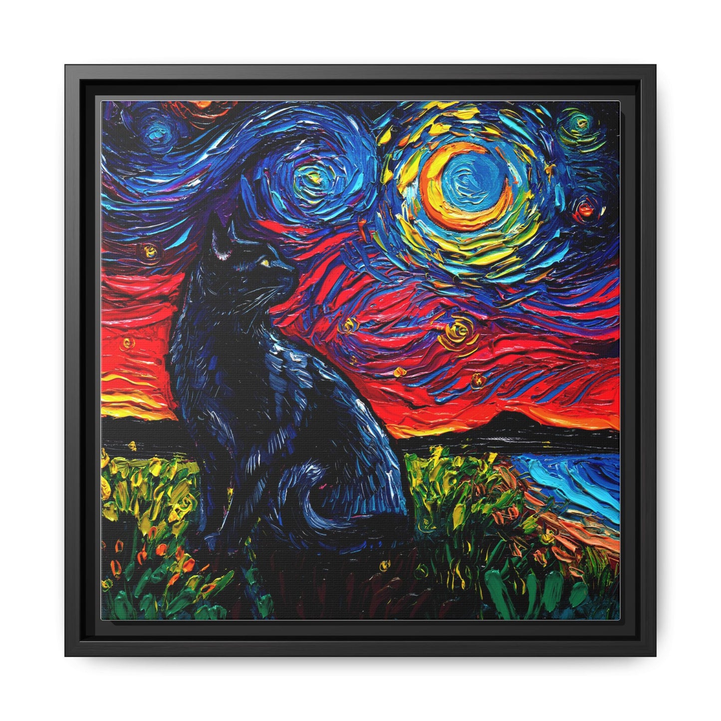 "Black Cat Night" Framed Canvas Wall Art