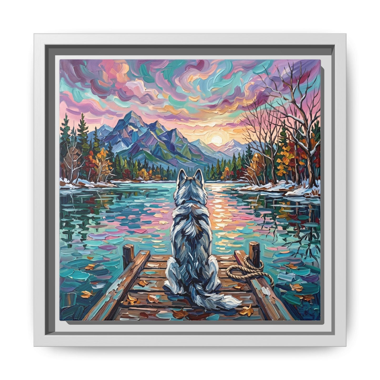 "On The Dock - Husky" Framed Canvas Wall Art