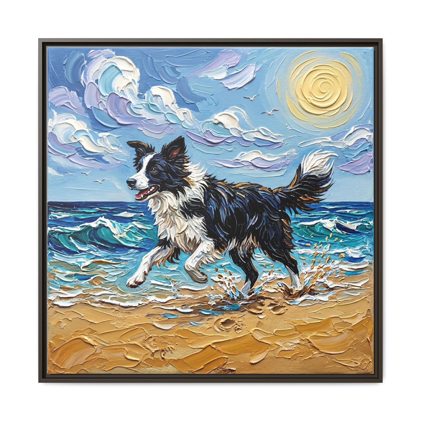 "Beach Day - Border Collie 2" Framed Canvas Wall Art
