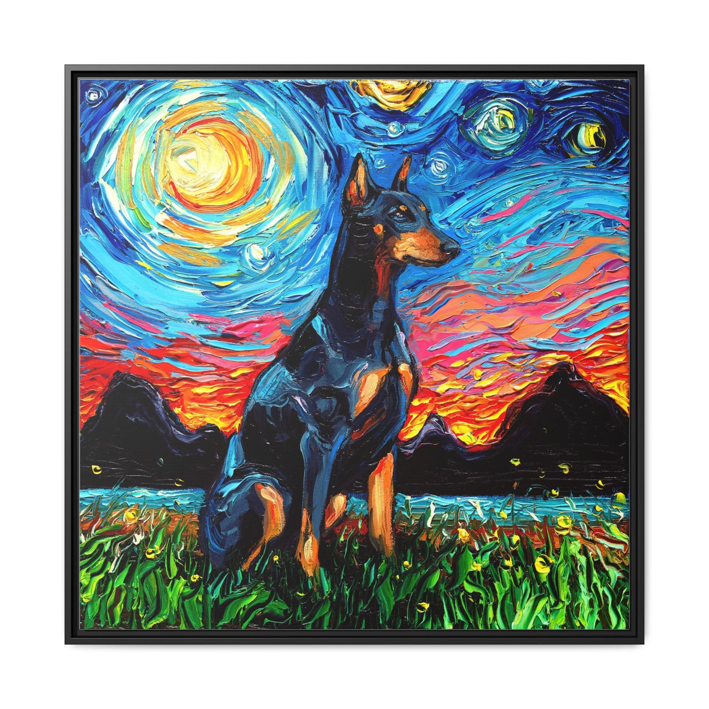 "Doberman Night" Framed Canvas Wall Art