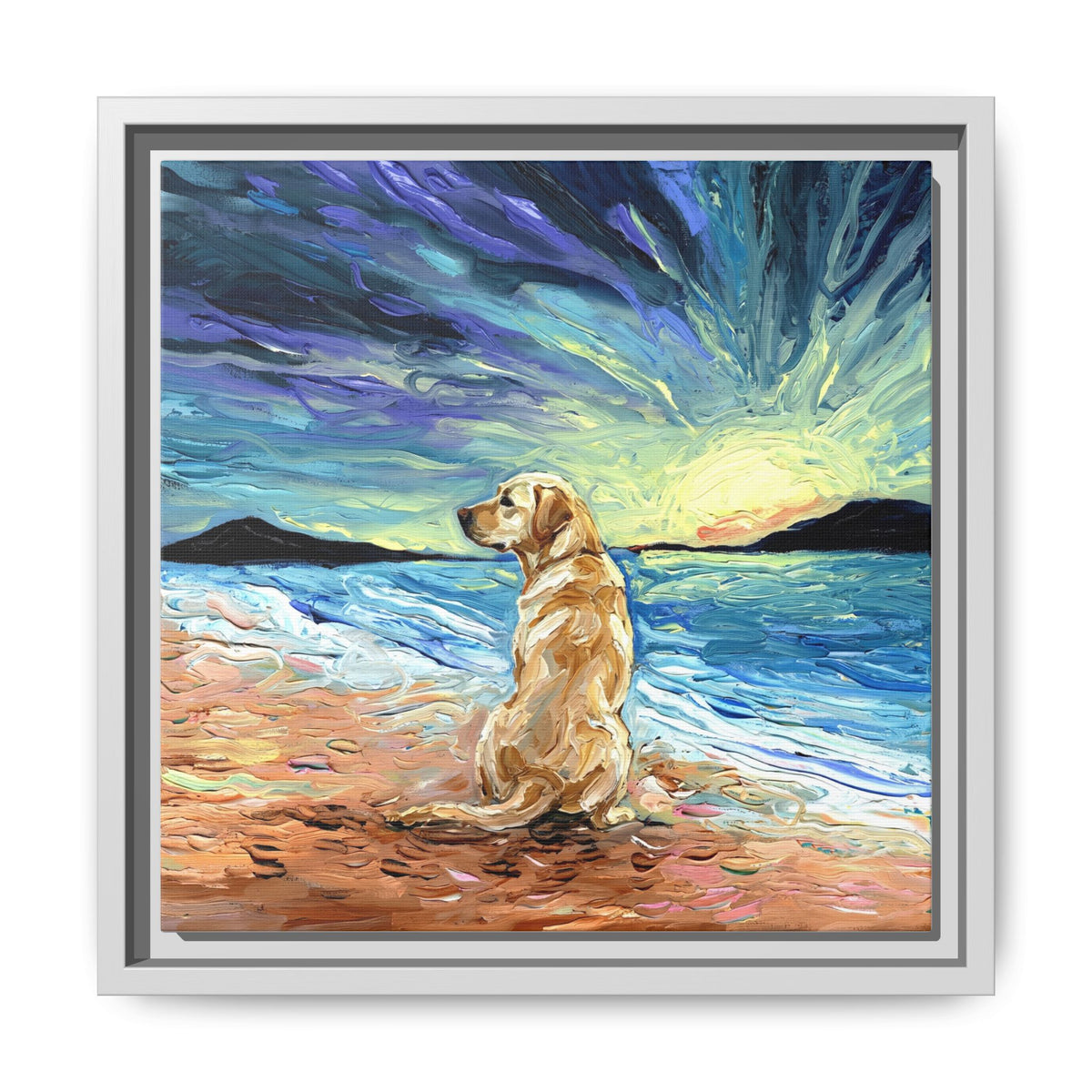 "Beach Day - Yellow Labrador 2" Framed Canvas Wall Art