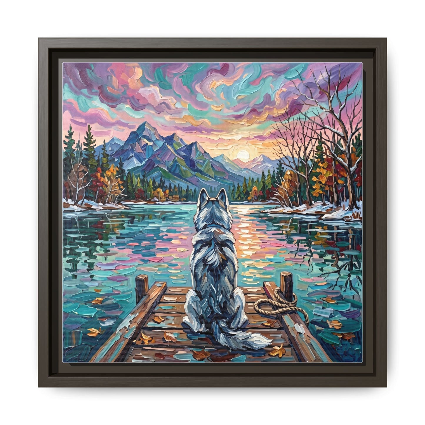 "On The Dock - Husky" Framed Canvas Wall Art
