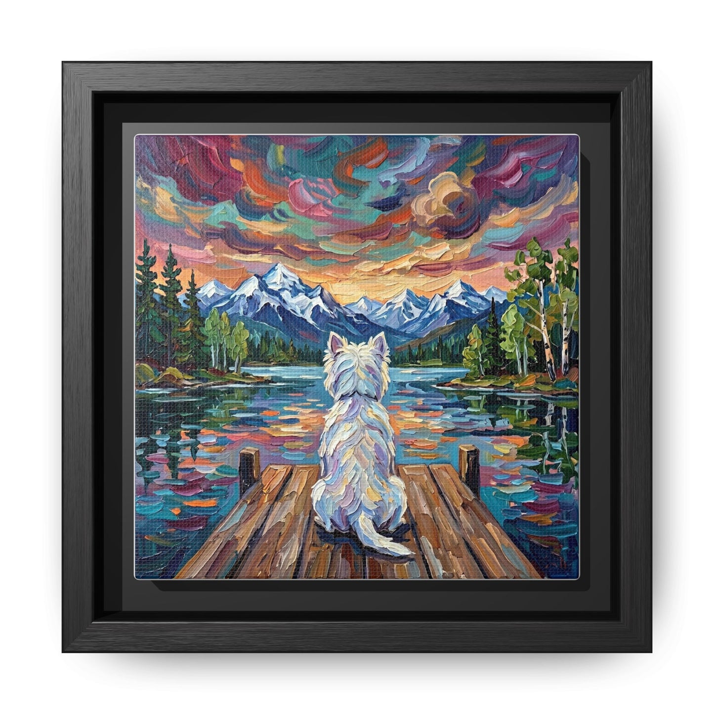 "On The Dock - Westie" Framed Canvas Wall Art